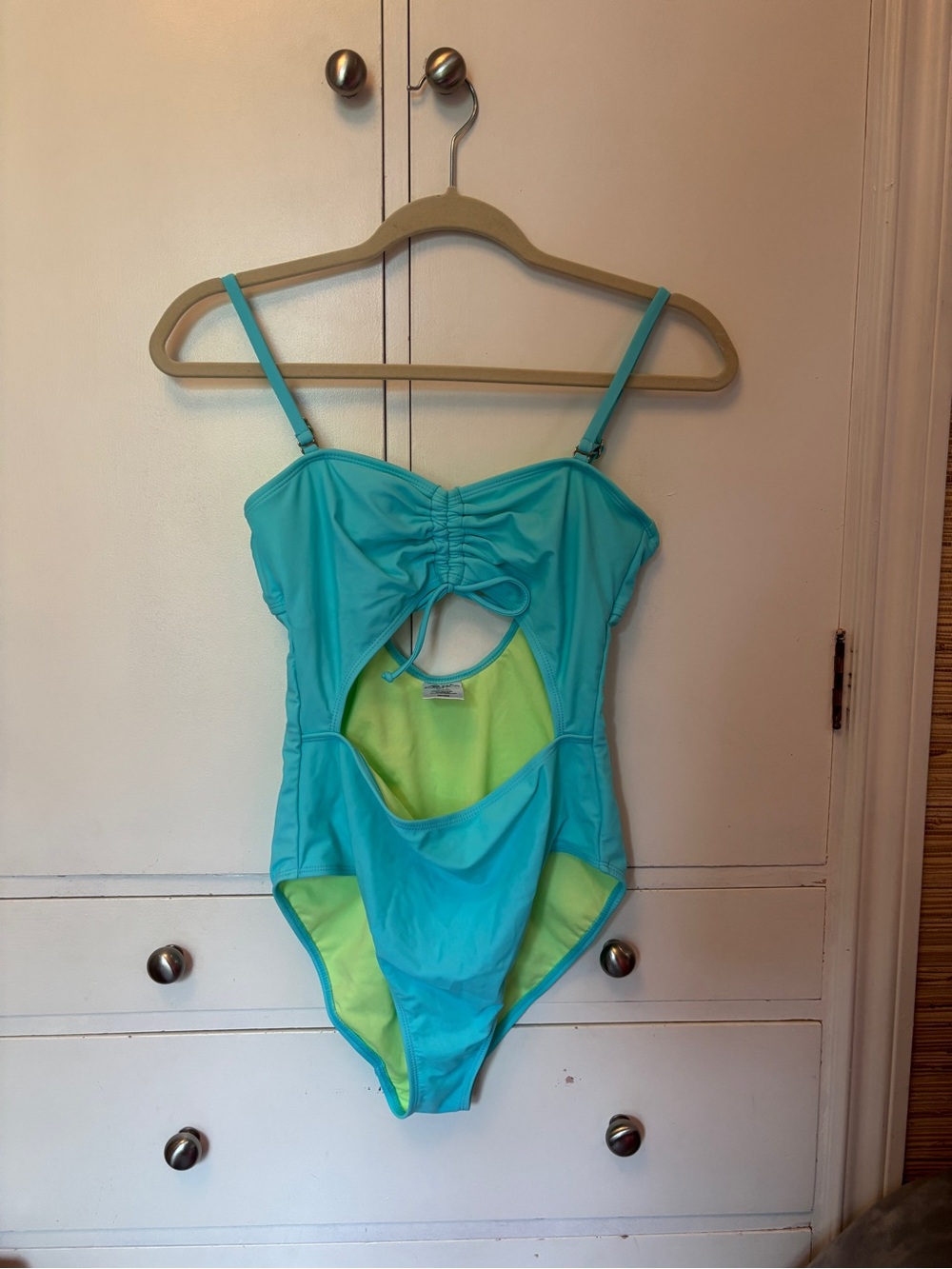 Turquoise One-Piece Swimsuit with Contrast Lining
